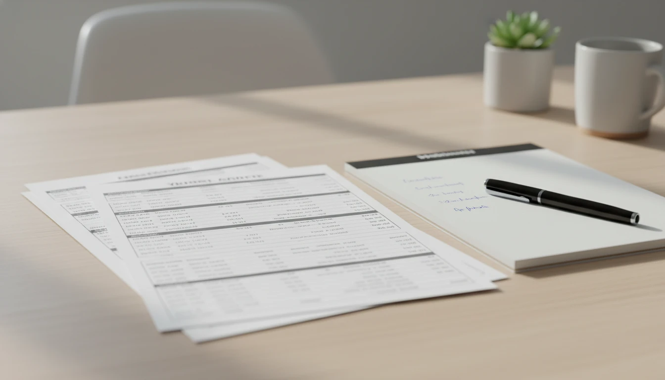 Mesa com laudos de exames e bloco de notas com observações clínicas.